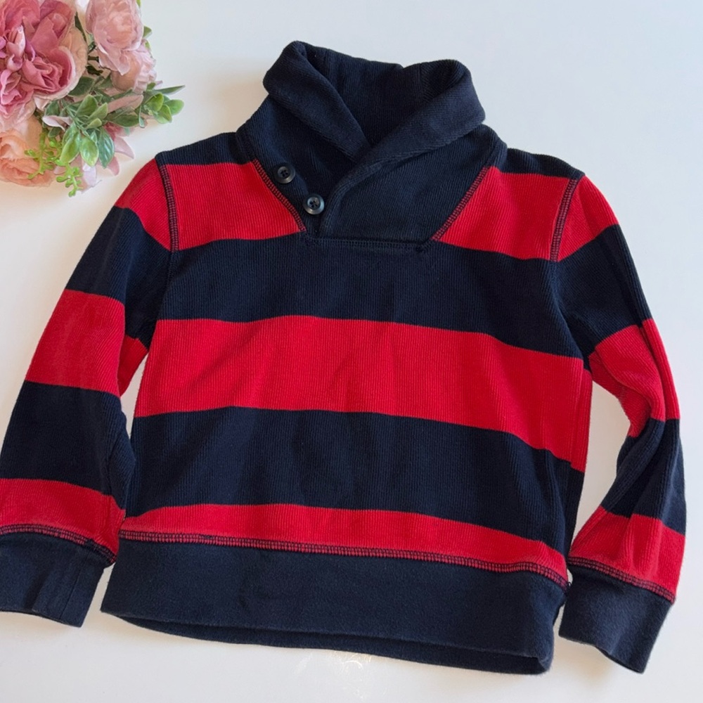 Navy Blue And Red Rolled Neck Knit Boys Sweater XS 4-6 GAP PREPPY BLUE Red
